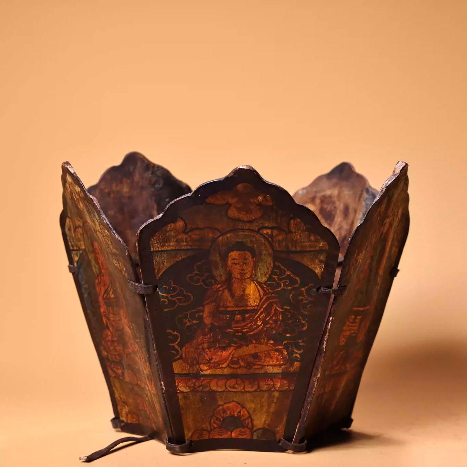 Tibetan Lama's Five-Crown Hat with Thangka of Shakyamuni Buddha: Dimensions: Width 20cm, Height 17cm, Weight: 340g
