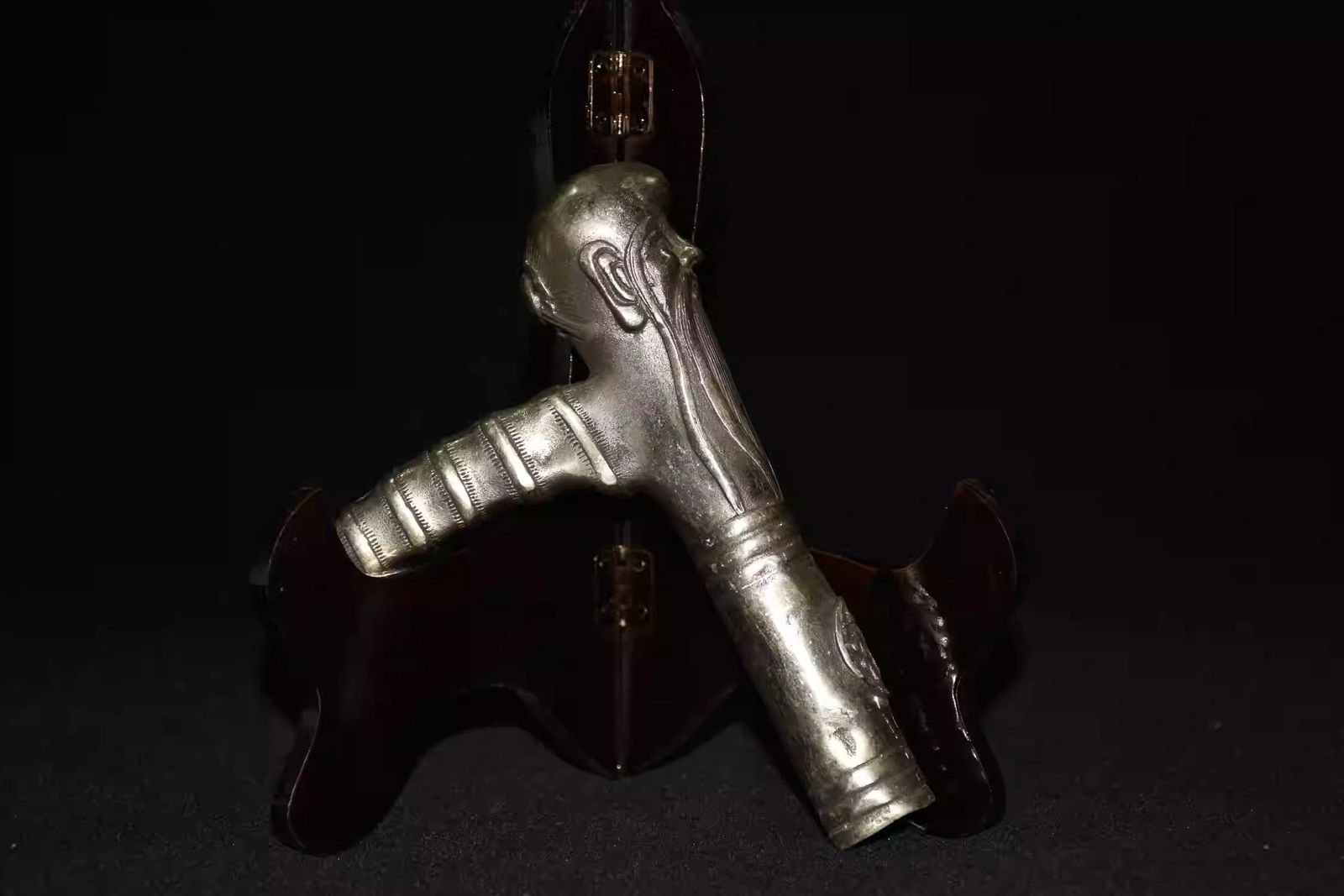 Pure white copper longevity cane head: Dimensions: Length 13cm, Width 3cm, Height 15cm Weight: 262g