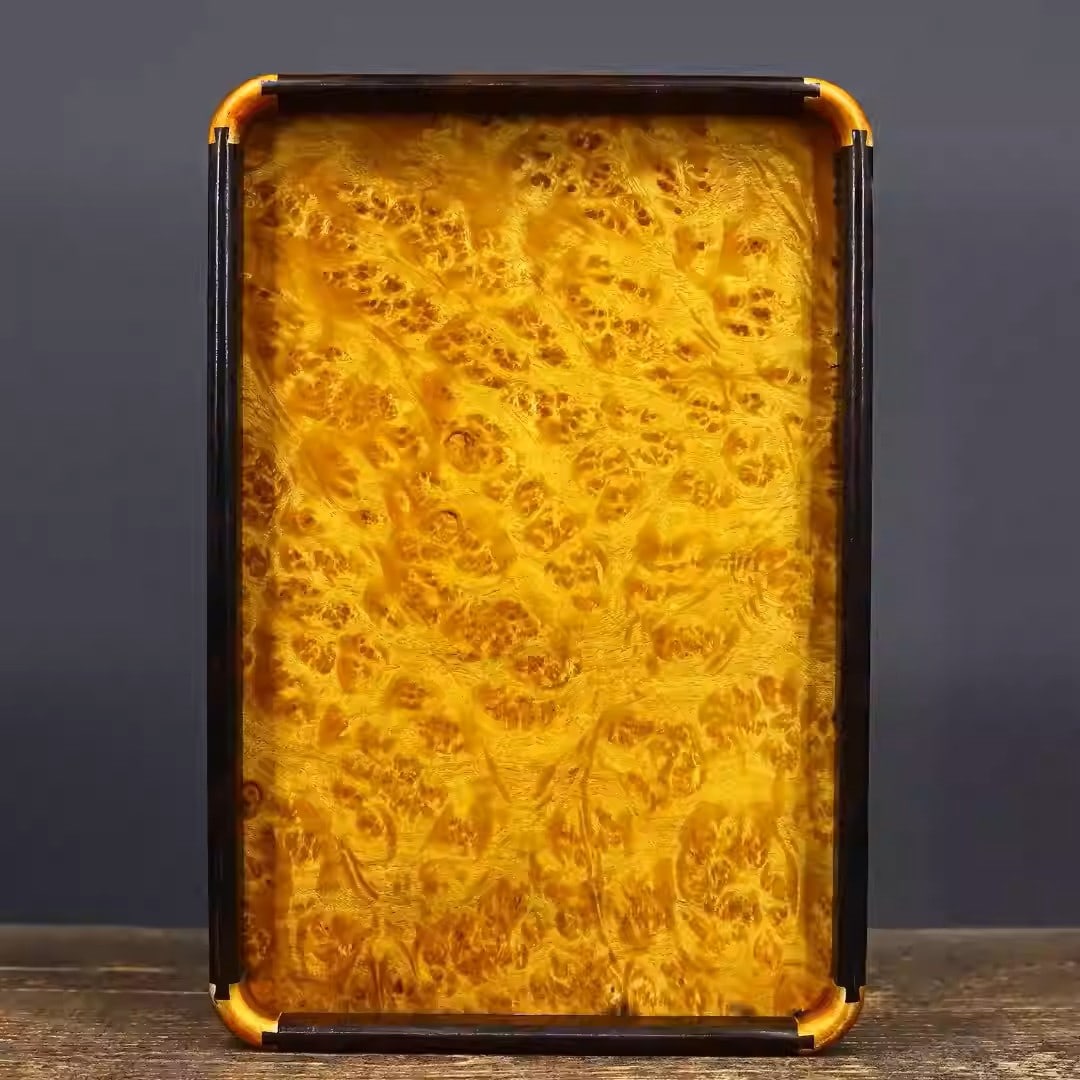 Golden Camphor Wood Tea Tray: Length: 31 cm, Width: 21 cm, Thickness: 3 cm, Weight: 764 grams