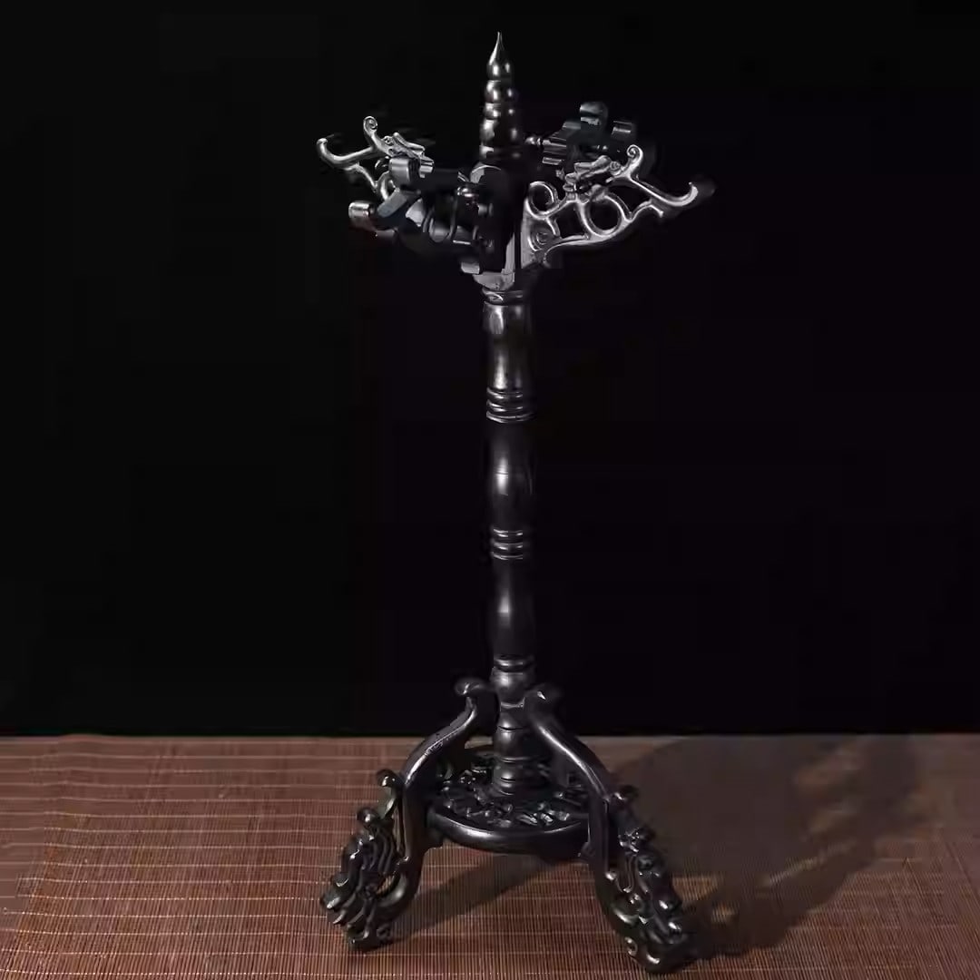 Ebony wood openwork carved pen holder with seven dragons: Dimensions: Width 22cm, Height 50cm Weight: 725g
