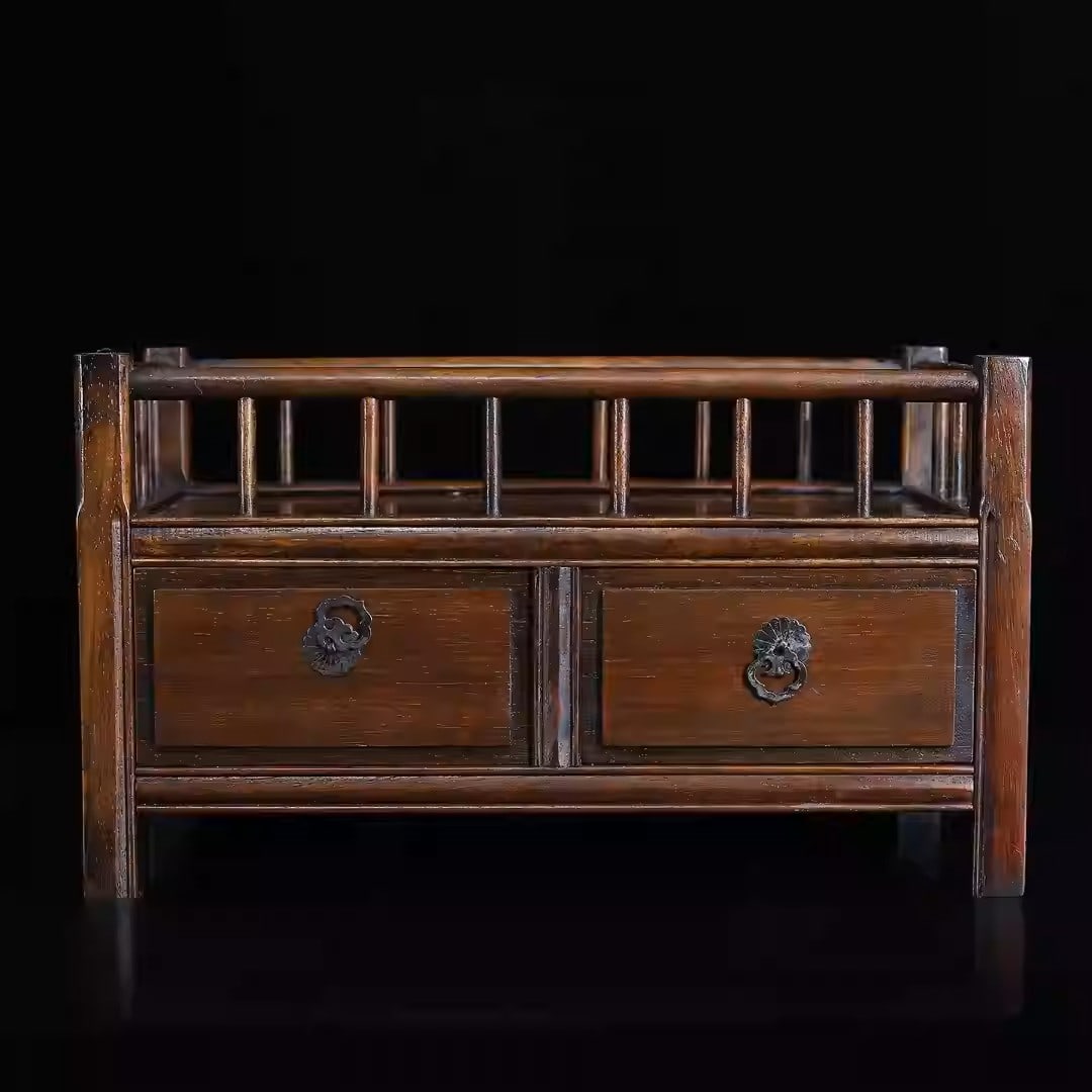 Rosewood tea table with drawers: Dimensions: Length 38cm, Width 22cm, Height 22cm