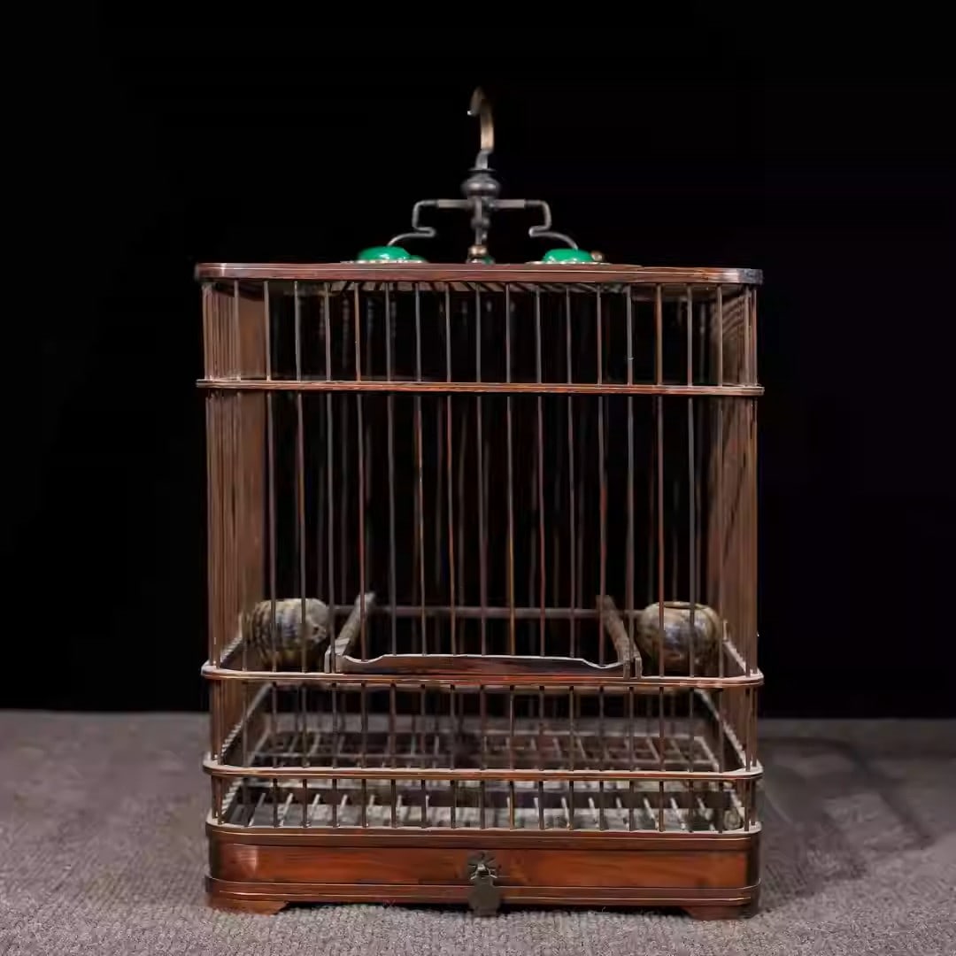 Rosewood Birdcage Inlaid with Gems: Dimensions: Length 26 cm, width 26 cm, height 30 cm.