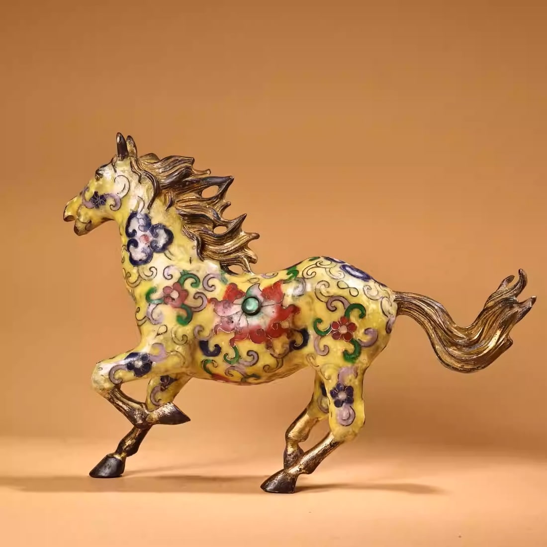 Copper Cloisonné Gilded Galloping Horse: Dimensions: Width 24cm, Height 18cm Weight: 1100g