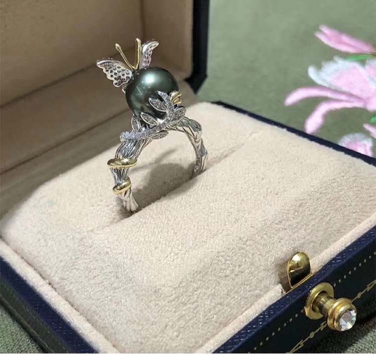 Tahitian Black Pearl 925 Silver Ring (1 of 3)