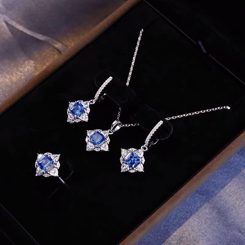 925 Silver Tanzanite Pendant Earrings and Ring Three-Piece Set (1 of 6)