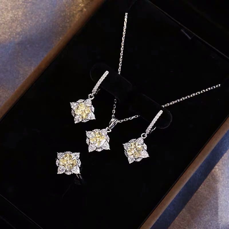 925 Silver Yellow Gem Pendant Earrings and Ring Three-Piece Set (1 of 6)