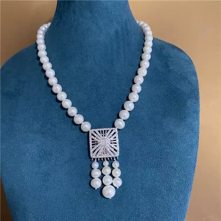 Natural Pearl Necklace 925 Silver Pendant (1 of 4)