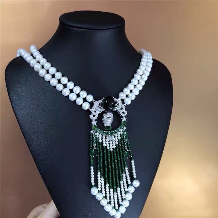 Natural Pearl Green Agate Necklace 925 Silver Pendant (1 of 4)