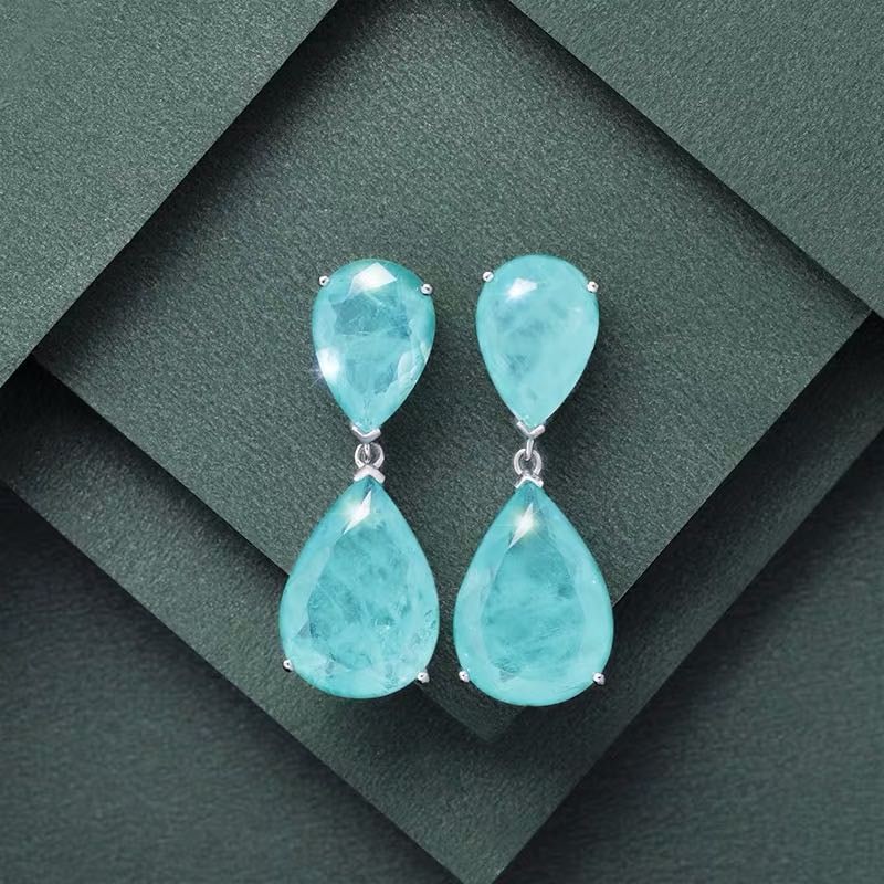 925 Silver Paraiba Earrings: 925 Silver Paraiba Earrings ****** Metal: 925 Silver / Main Stone: Paraiba / Color: Blue / Earrings Size: 10*35mm