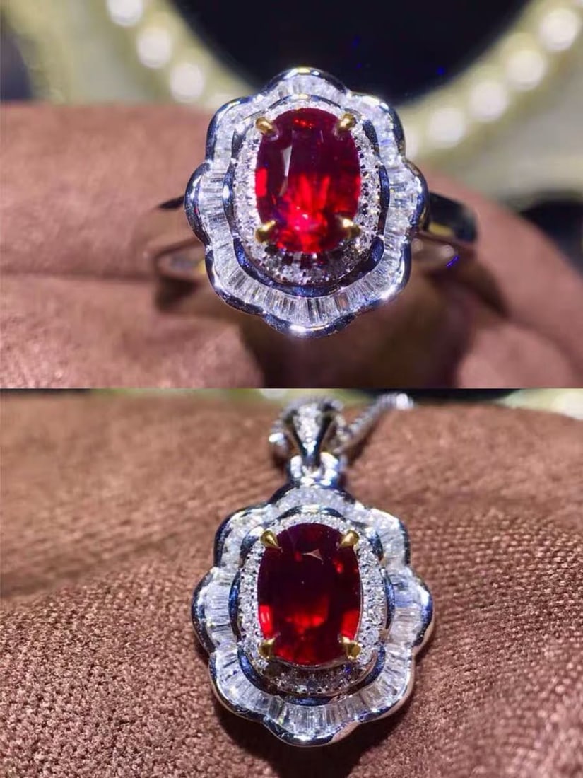 925 Silver Ruby Pendant and Ring Two-Piece Set (1 of 4)