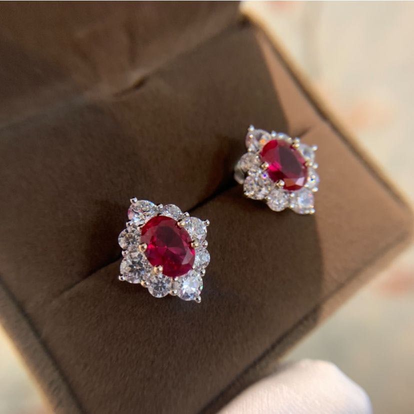 925 Silver Ruby Earrings: 925 Silver Ruby Earrings ****** Metal: 925 Silver / Main Stone: Ruby / Color: Red / Carat Weight: 3 / Main Stone Size: 6*9mm /Earrings Size: 13*15mm