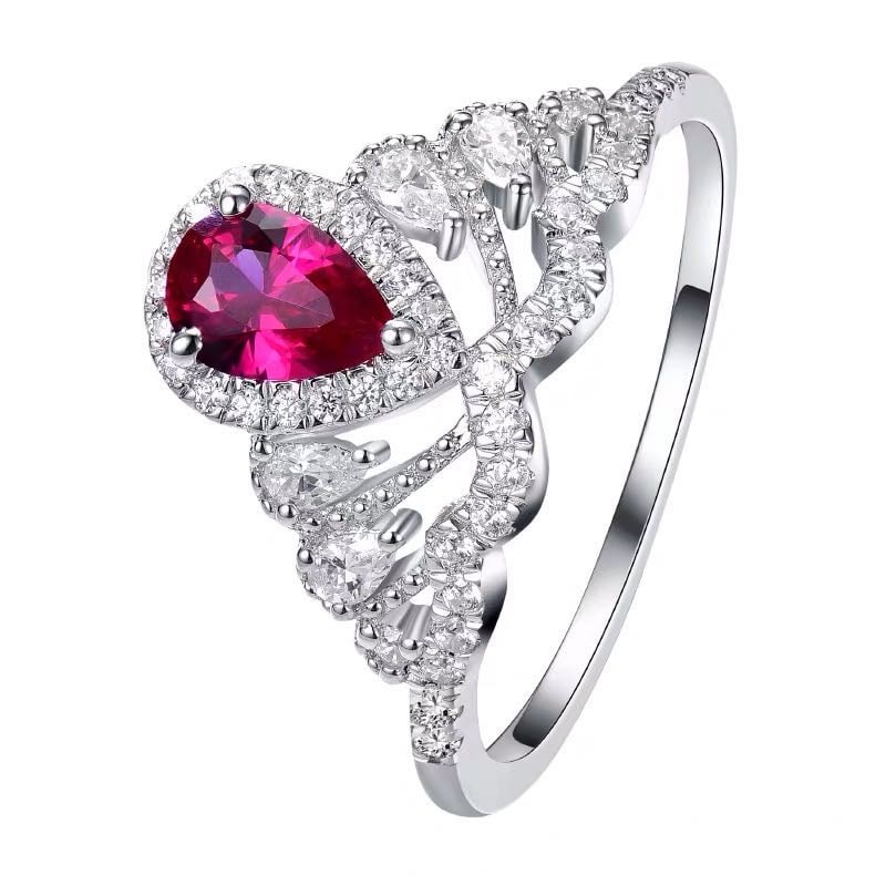 925 Silver Ruby Crown Ring - 4