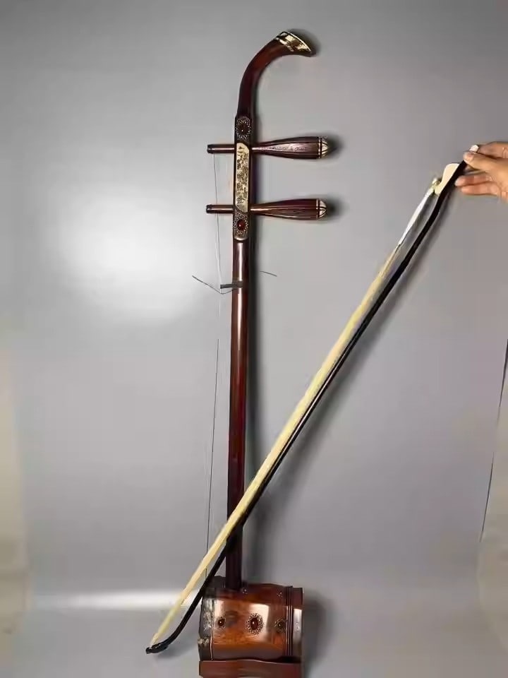 Rosewood erhu inlaid with gemstones and bone: Dimensions: Length 82cm, Width 14cm