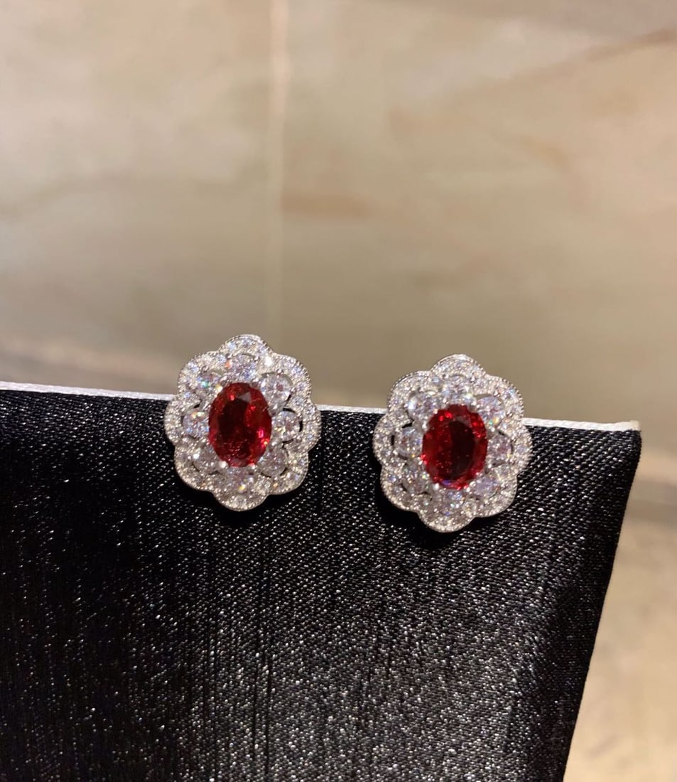 925 Silver Ruby Earrings - 2