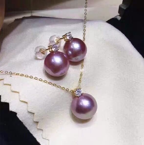 Natural Purple Pearl 925 Silver Pendant and Earrings Two-Piece Set (1 of 5)