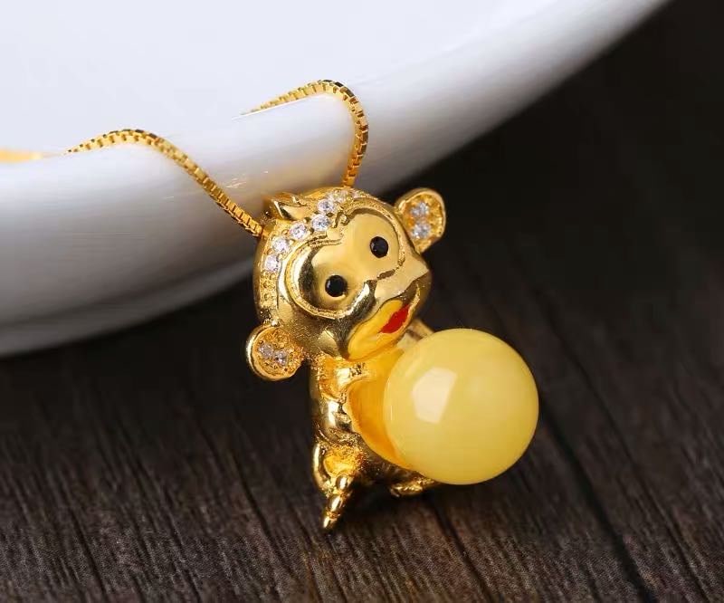 Natural Beeswax Monkey Pendant (1 of 3)