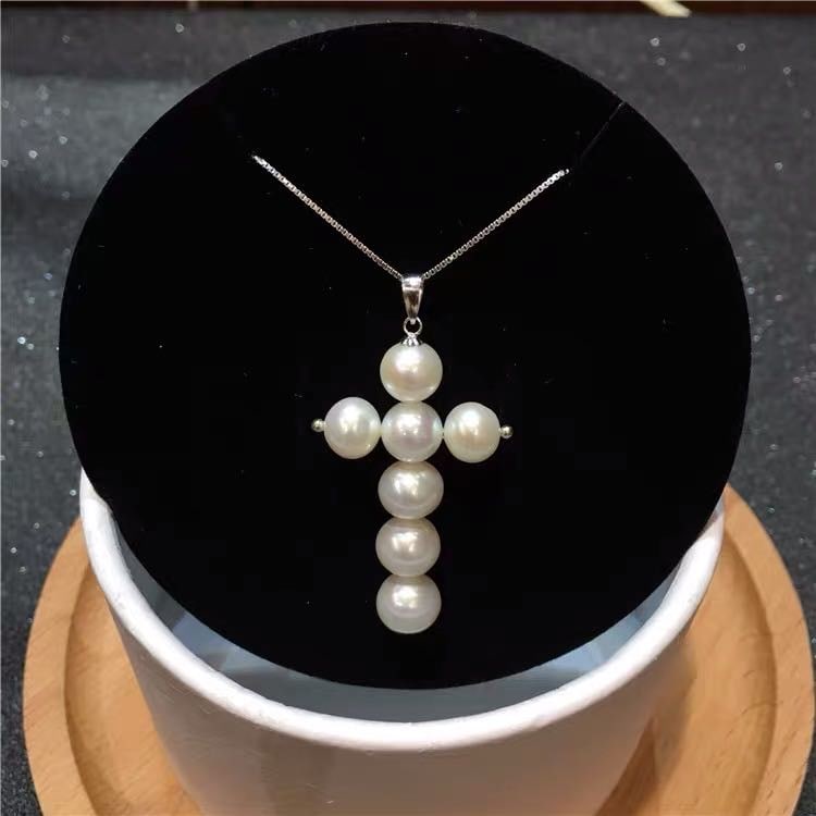 Natural Pearl Cross 925 Silver Pendant (1 of 3)