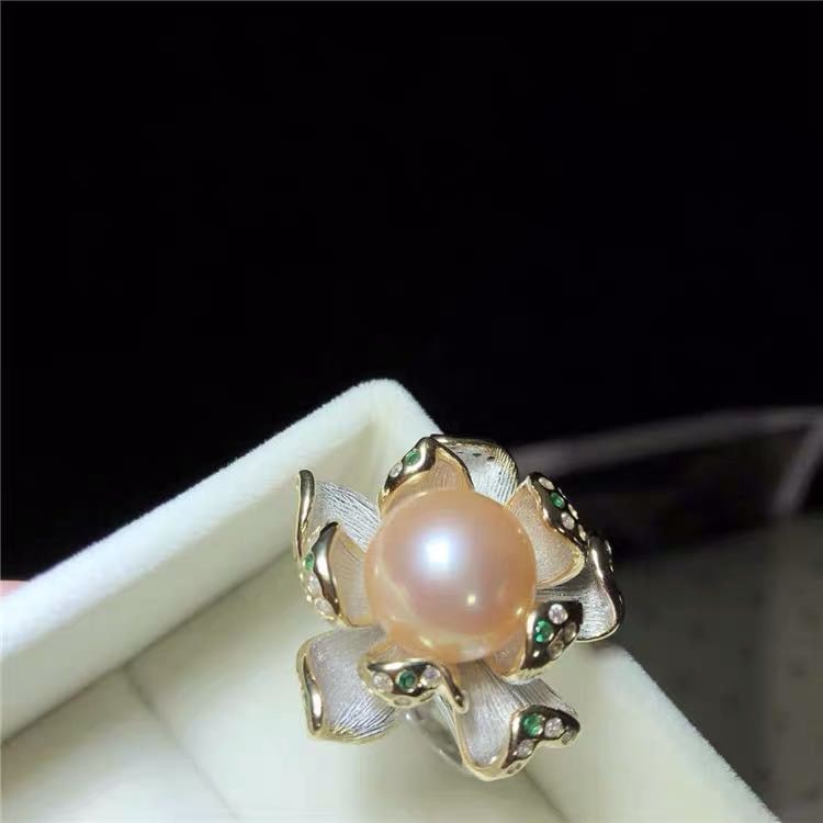 Natural Edison Pink Pearl 925 Silver Flower Ring (1 of 3)