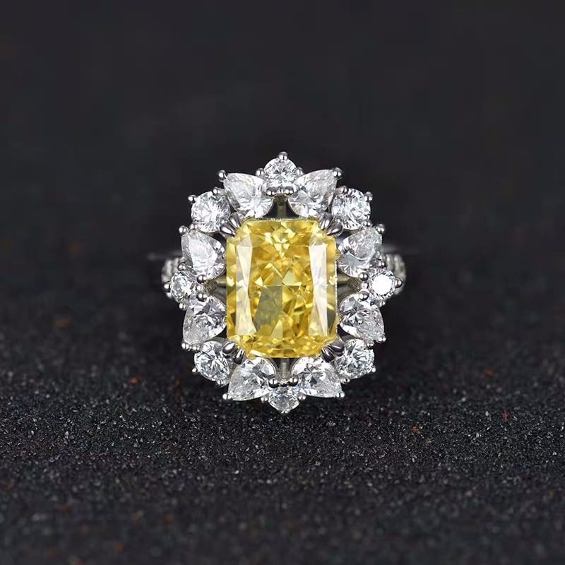 925 Silver 4ct Yellow Gem Ring: 925 Silver 4ct Yellow Gem Ring ****** Metal: 925 Silver / Main Stone: Yellow Gem / Color: Yellow / Carat Weight: 4 / Main Stone Size: 8*10mm / Size: 12*14mm