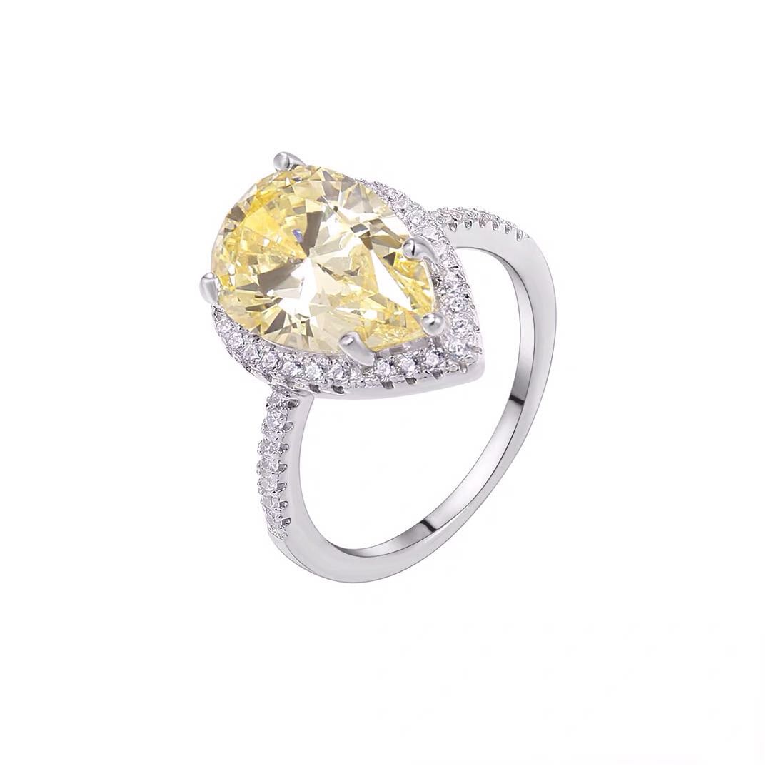 925 Silver Yellow Gem Ring - 5