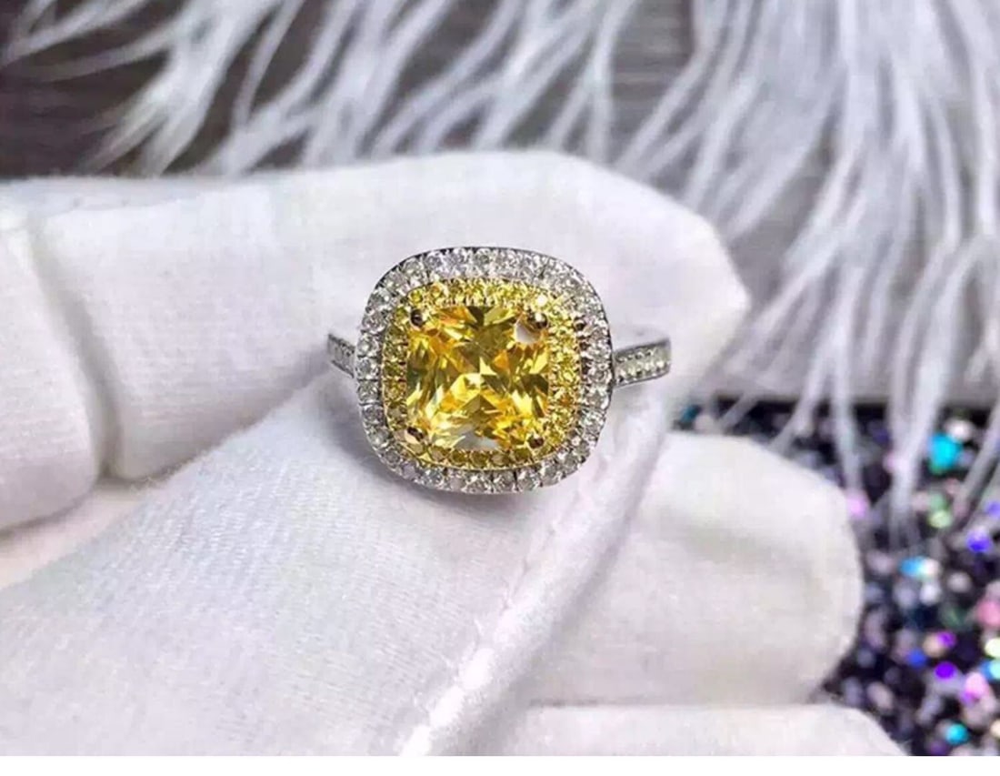 925 Silver 2ct Yellow Gem Ring (1 of 4)