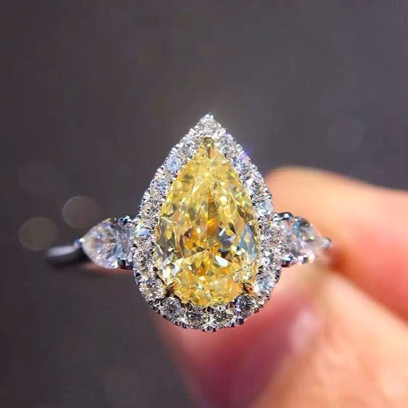 925 Silver 3ct Yellow Gem Ring - 2