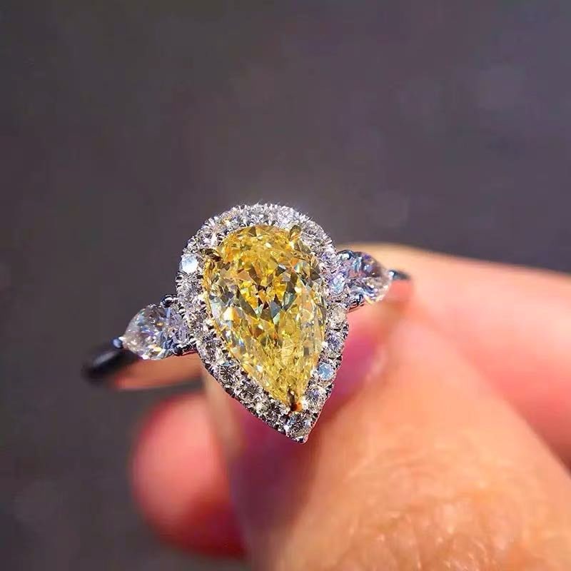 925 Silver 3ct Yellow Gem Ring - 3
