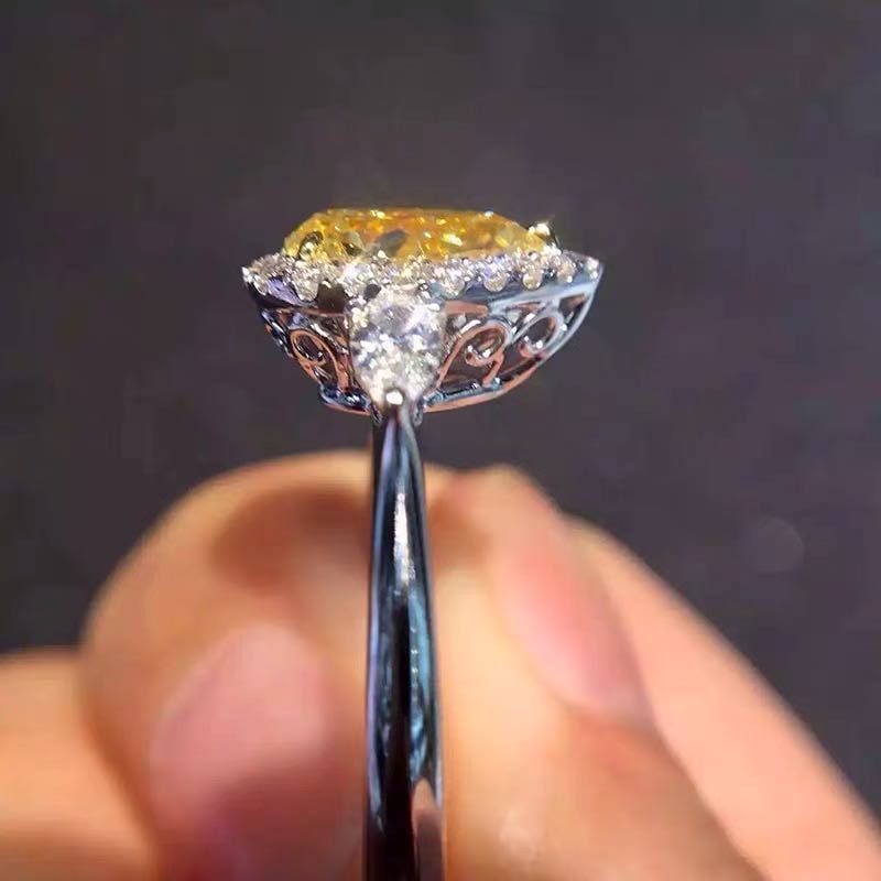 925 Silver 3ct Yellow Gem Ring - 4