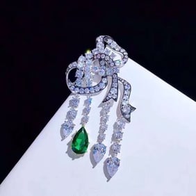 925 Silver Emerald Brooch