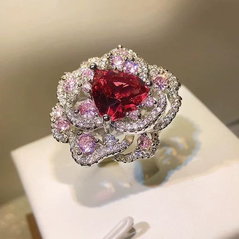 Colored Gemstone Flower Ring - 2
