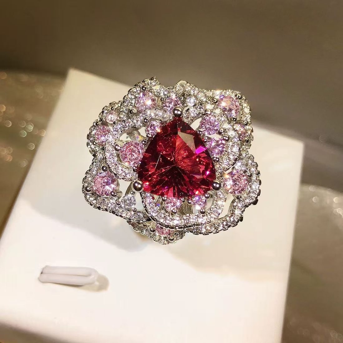 Colored Gemstone Flower Ring - 3