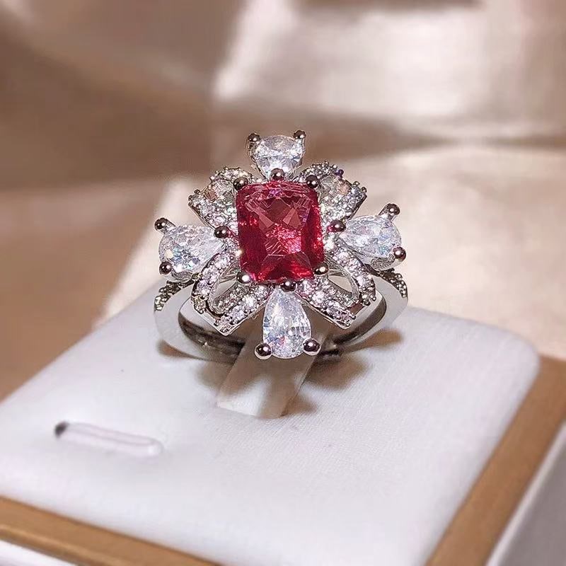 Ruby Flower Ring - 4