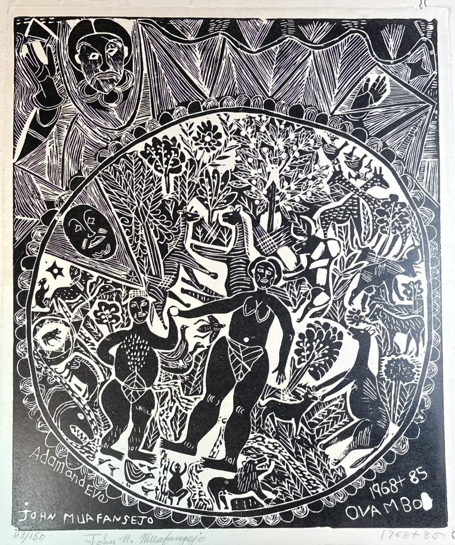 'Ovambo' by John Muafangejo: Muafangejo is considered one of the most important visual artists of his generation. His linocuts are powerful depictions of people and events, expressed in black and white imagery, condensing the col
