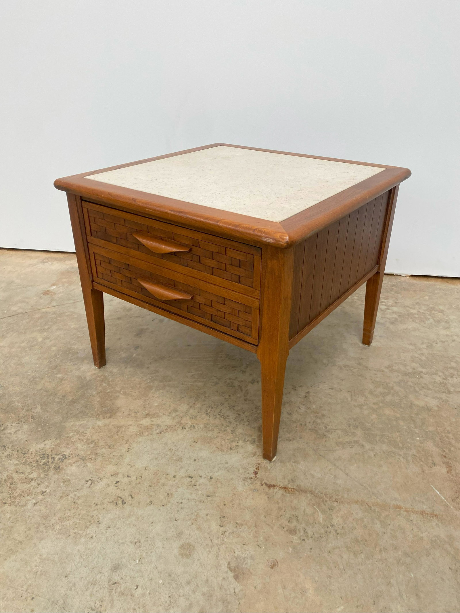 Mid Century Perception End Table: Mid century perception end table. One drawer. Great condition.