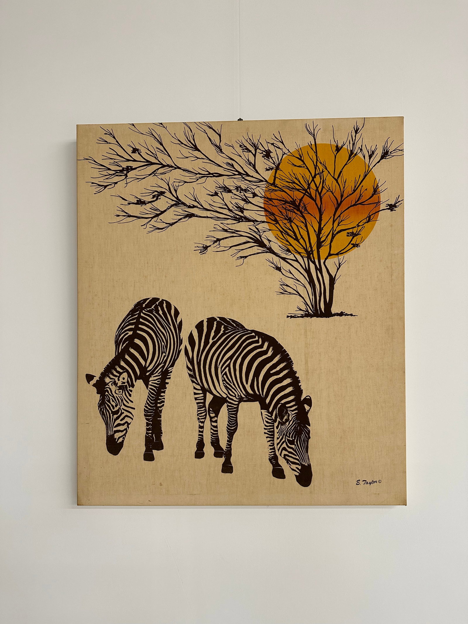 Zebra Art: Mid century zebra art on canvas.
