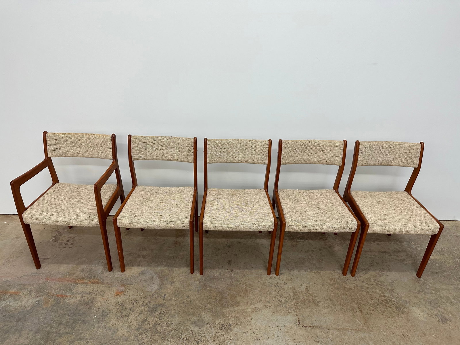 5 Danish Dining Chairs: Set of 5 Danish dining chairs by Farso Stolefabrik. 1960s. Seat height: 17 inches.