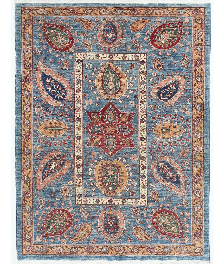 Hand Knotted Suzani Wool Rug - 4' 10" X 6' 7": Suzani Rugs: A Tapestry of Tradition and EleganceSuzani rugs, originating from Central Asia?particularly Tajikistan, Uzbekistan, and Kazakhstan?embody a captivating blend of cultural heritage and cont