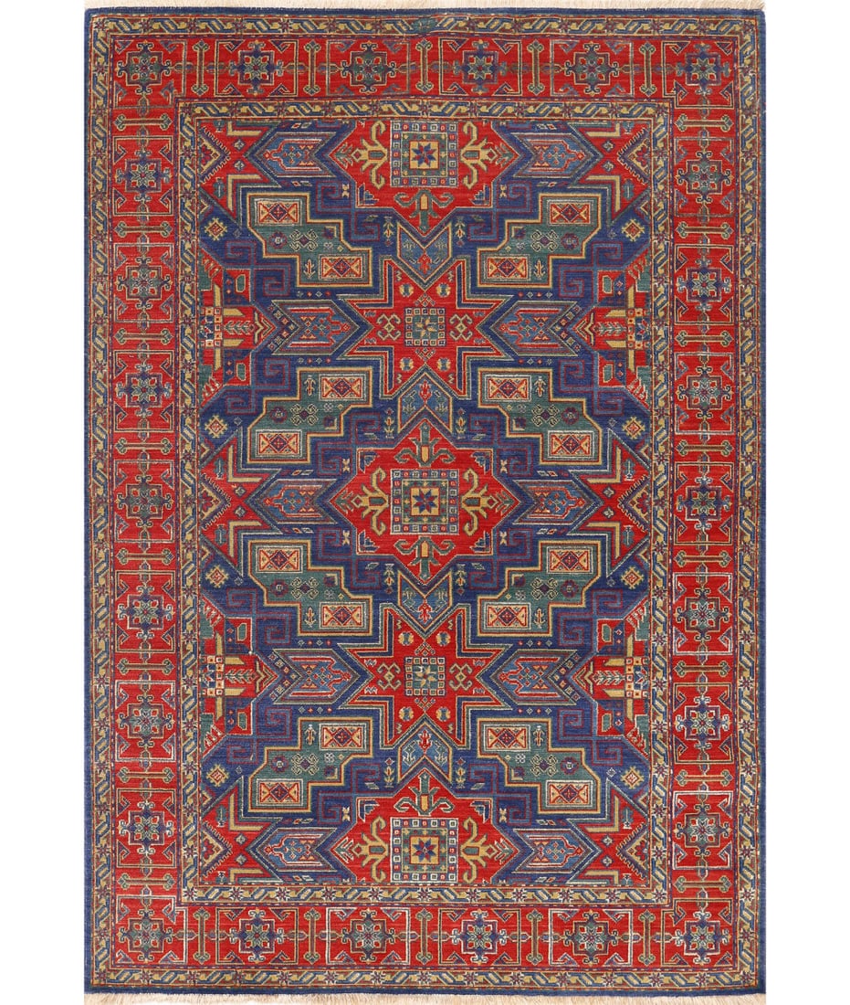 Kazak design Wool & Bamboo Silk Rug - 4'0'' x 5'9'' (1 of 7)