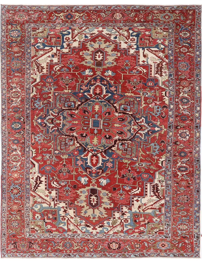 Hand Knotted Antique Oriental Heriz Wool Rug - 9'10'' x 12'6'' (1 of 7)