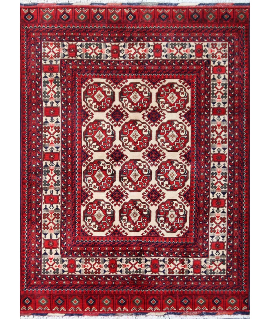 Hand Knotted Afghan Wool Rug - 4' 11" X 6' 7": Nomad's Legacy: The Afghan Rug Collection by ArteverkEmbark on a journey through Afghan artistry with the Tribal Rug Collection by Arteverk. Hand-crafted in the heart of Afghanistan, these rugs embody