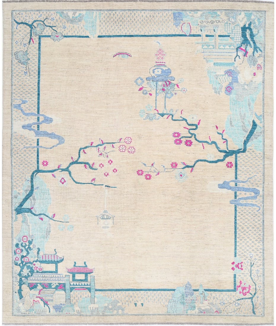 Fine Hand Knotted Chinese Art Deco Wool Rug - 8'1'' x 9'7'' (1 of 7)