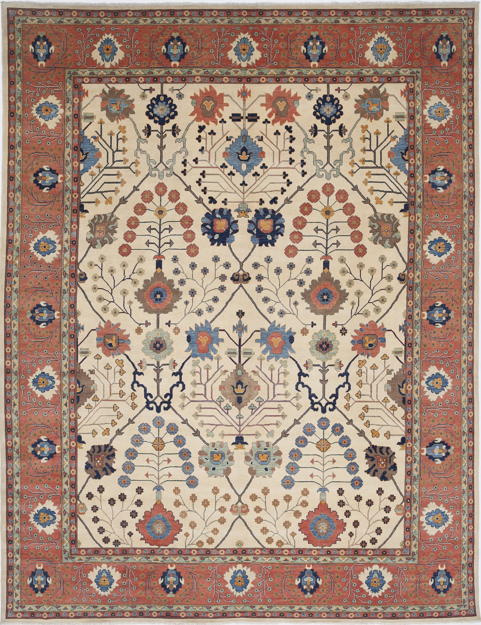 Hand Knotted Kazak Wool Rug - 15'5" x 12'0": Hand knotted in Afghanistan, this Afzai Kazak rug brings the spirited energy of tribal artistry into a refined rectangular form measuring 15?5" x 12?0". Woven from wool, it offers the satisfying depth