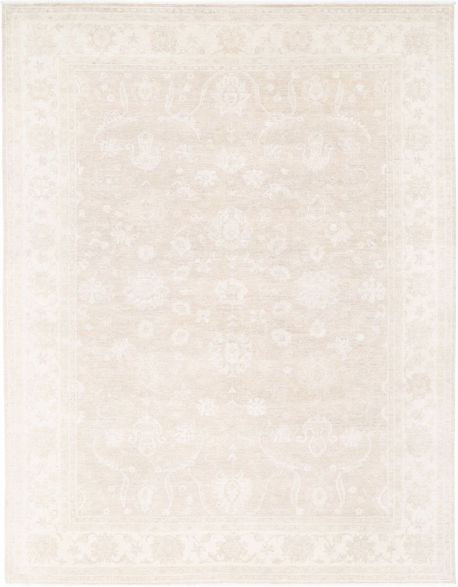 Fine Hand Knotted Farahan Wool Rug - 11'6" x 8'9": Crafted with exquisite artistry in Afghanistan, this hand-knotted wool rug from the Serenity collection beautifully embodies the Farhan design, unfurling its intricate patterns across a graceful 11'6"