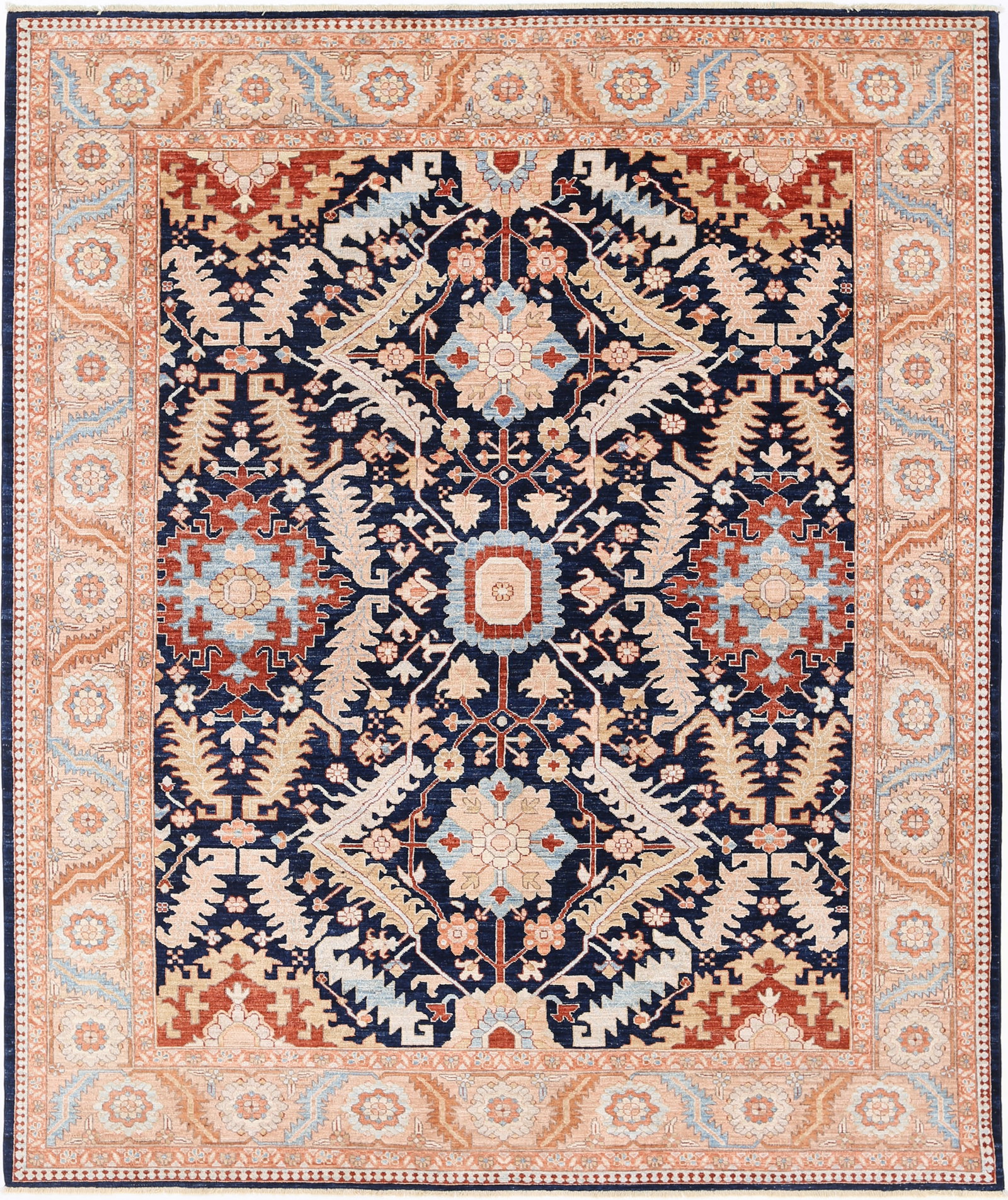 Fine Hand Knotted Ziegler sultanabad Wool Rug - 9'10" x 8'0": This elegant hand-knotted wool rug from Afghanistan?s distinguished Ziegler collection captivates with the timeless Farhan design, gracefully composed within a refined 9'10" by 8'0" rectangular frame.