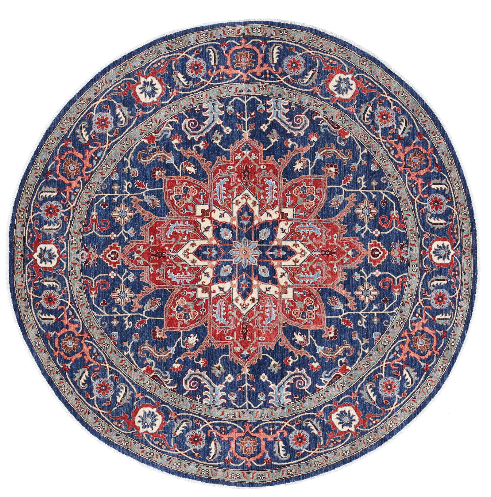 Fine Hand Knotted Ziegler Sultanabad Wool Round Rug - 7'9" x 7'9": This exceptional hand-knotted wool rug, crafted in Afghanistan?s revered Ziegler collection, reimagines the classic Farhan design within a unique 7'9" round shape, offering a rare harmony of tradition