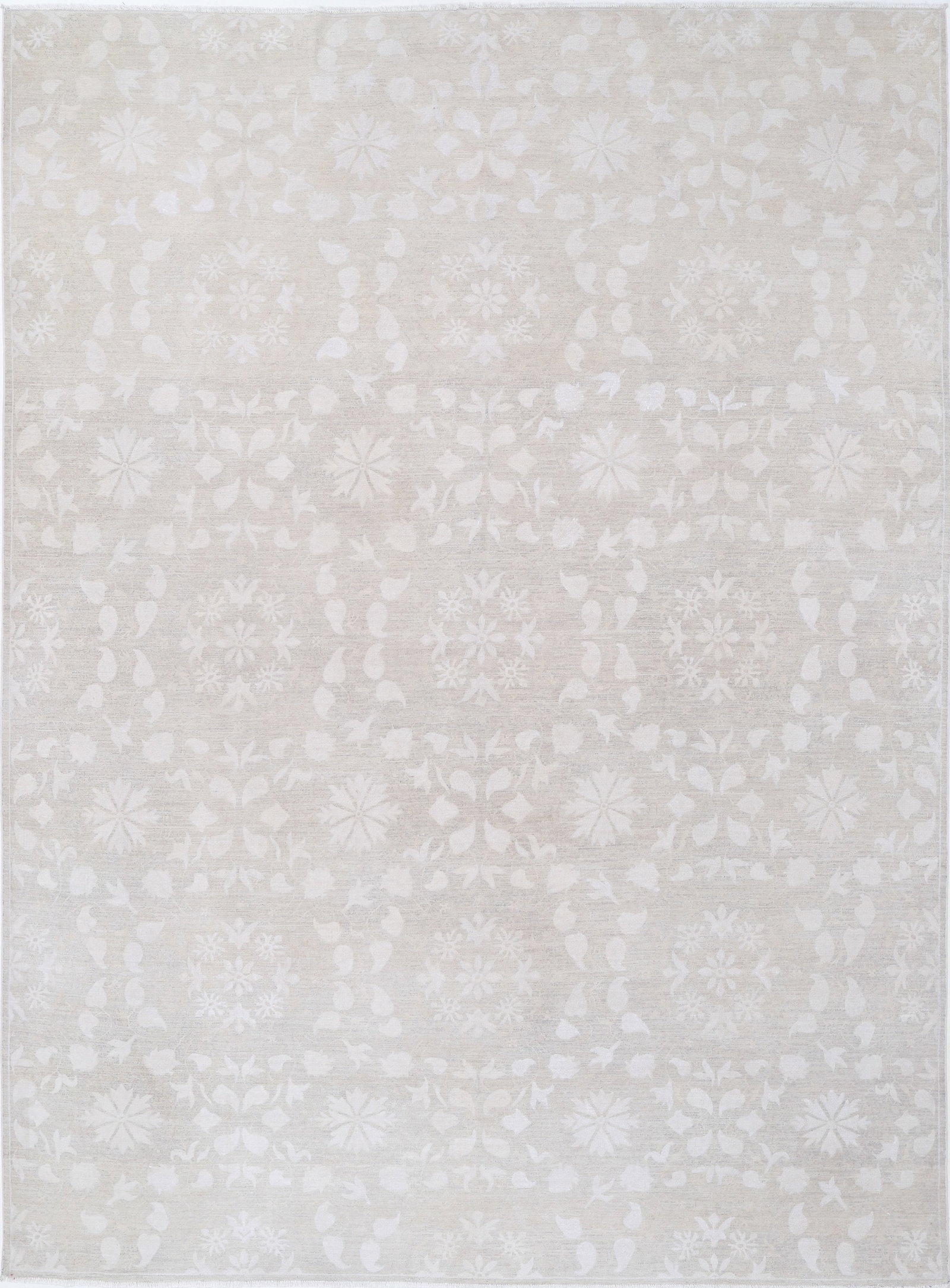Fine Hand Knotted Tabriz Wool Rug - 11'5" x 8'4": Hand knotted in Afghanistan from fine wool, this Tabriz rug from the Serenity collection embodies a timeless elegance and a rich artisanal heritage. Its generous rectangular dimensions provide a disti