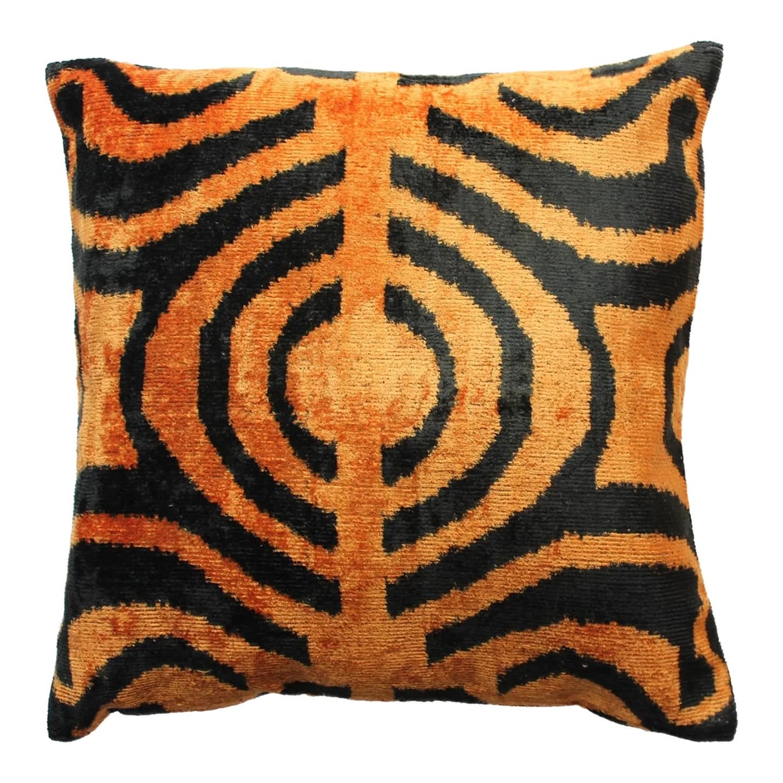 Contemporary Tiger Print Silk Velvet Handmade Pillow: Hand soft Silk Velvet Tiger Accent Lumbar Pillow with a solid Black Cotton textile for the back.Pillow has a zipper for easy removal of the down feather insert / Dimensions :16?W ? 4?D ? 16?H / Styles