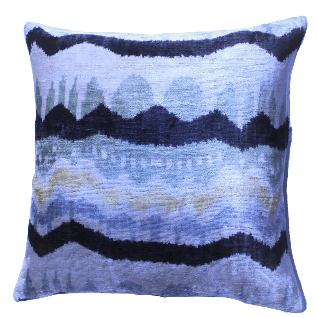 Contemporary Bohemian Silk Velvet Ikat Pillow: Bohemian silk velvet ikat pillow with vibrant colors of Silver beige and Gray Super hand soft.Pillow has a zipper for closure. Insert included.Bohemian Gray D?cor Pillow place anywhere in your home th