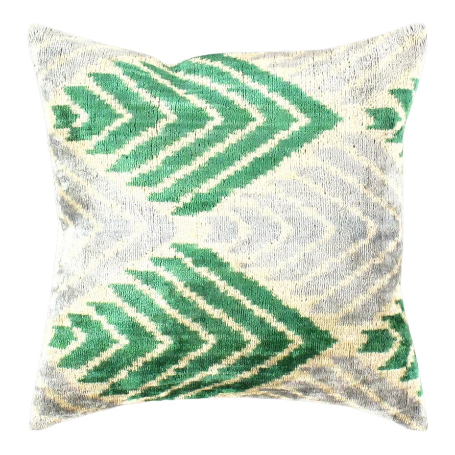 L.Green Turkish Hand Knotted Velvet Ikat Pillow (1 of 6)