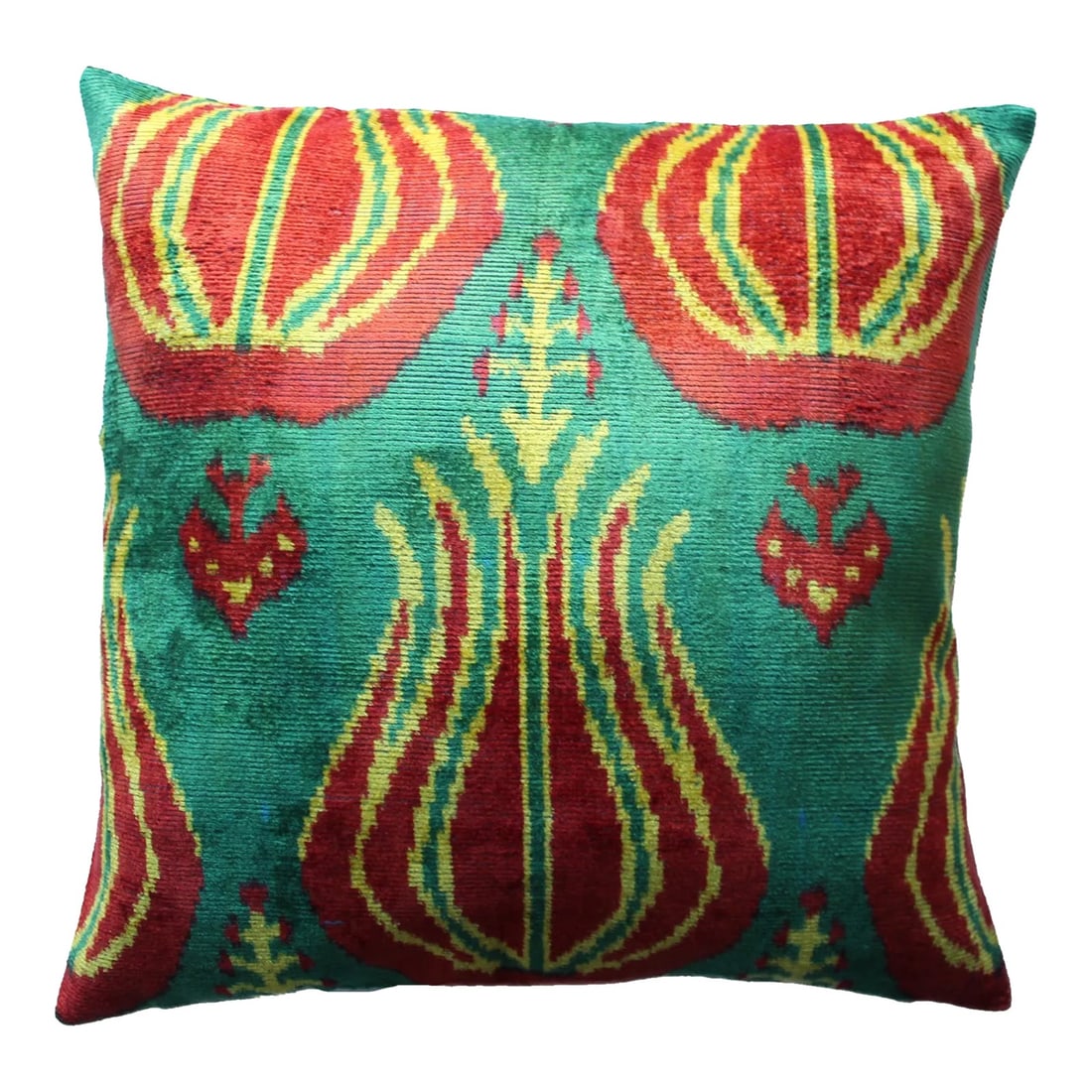 Contemporary Bohemian Multi Color Hand Knotted Pillow: Bring the world to your sofa with this pillow. The perfect addition to any couch, bed, or chair, this plush pillow is expertly crafted from fine silk velvet for a soft and luxurious feel. Made in Turk